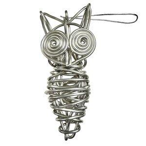 Unique Metal Owl Ornament Sculpture Handmade From Single Strand Of Aluminum Wire